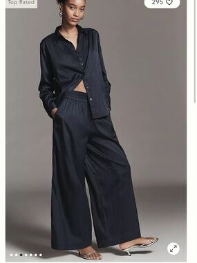 NWT Anthropologie Conditions Apply Beth Pull On Wide Leg Trouser 1X Navy Blue
